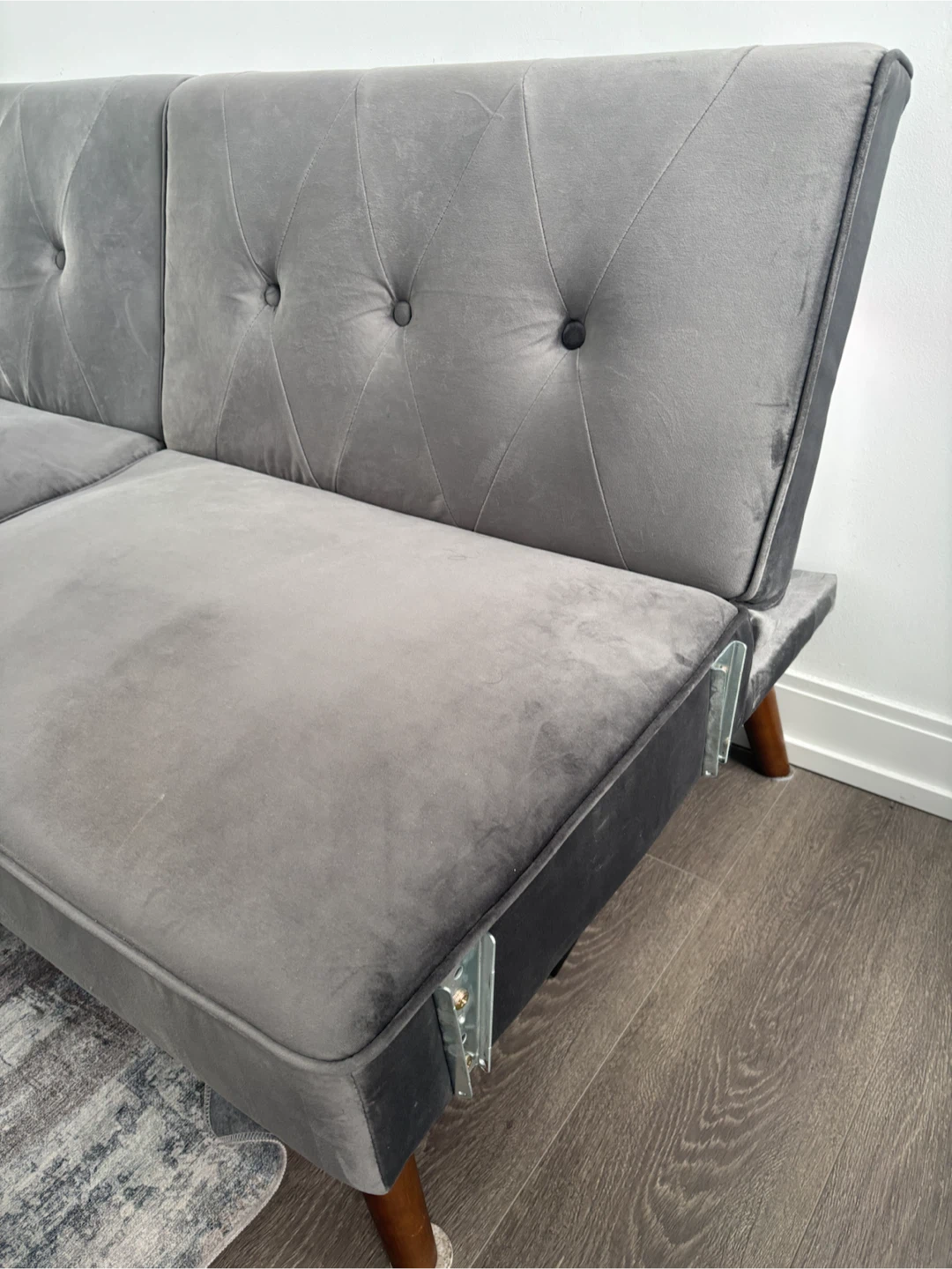 Grey Tufted Sofa with Wooden Legs - photo 5
