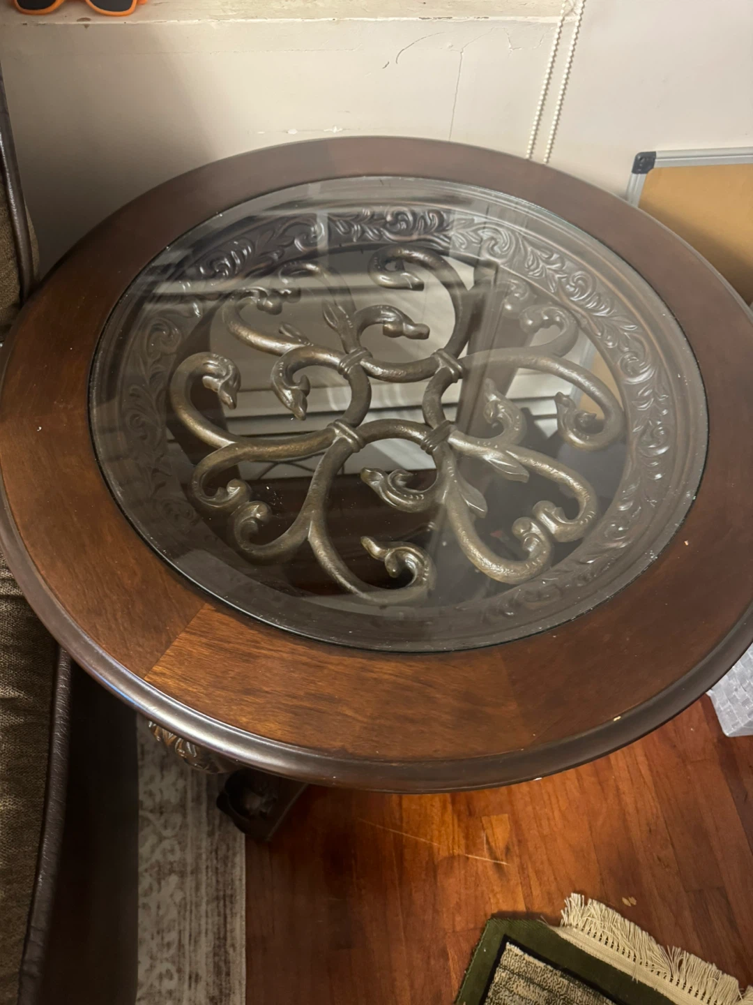 Round Wood and Glass Accent Table
