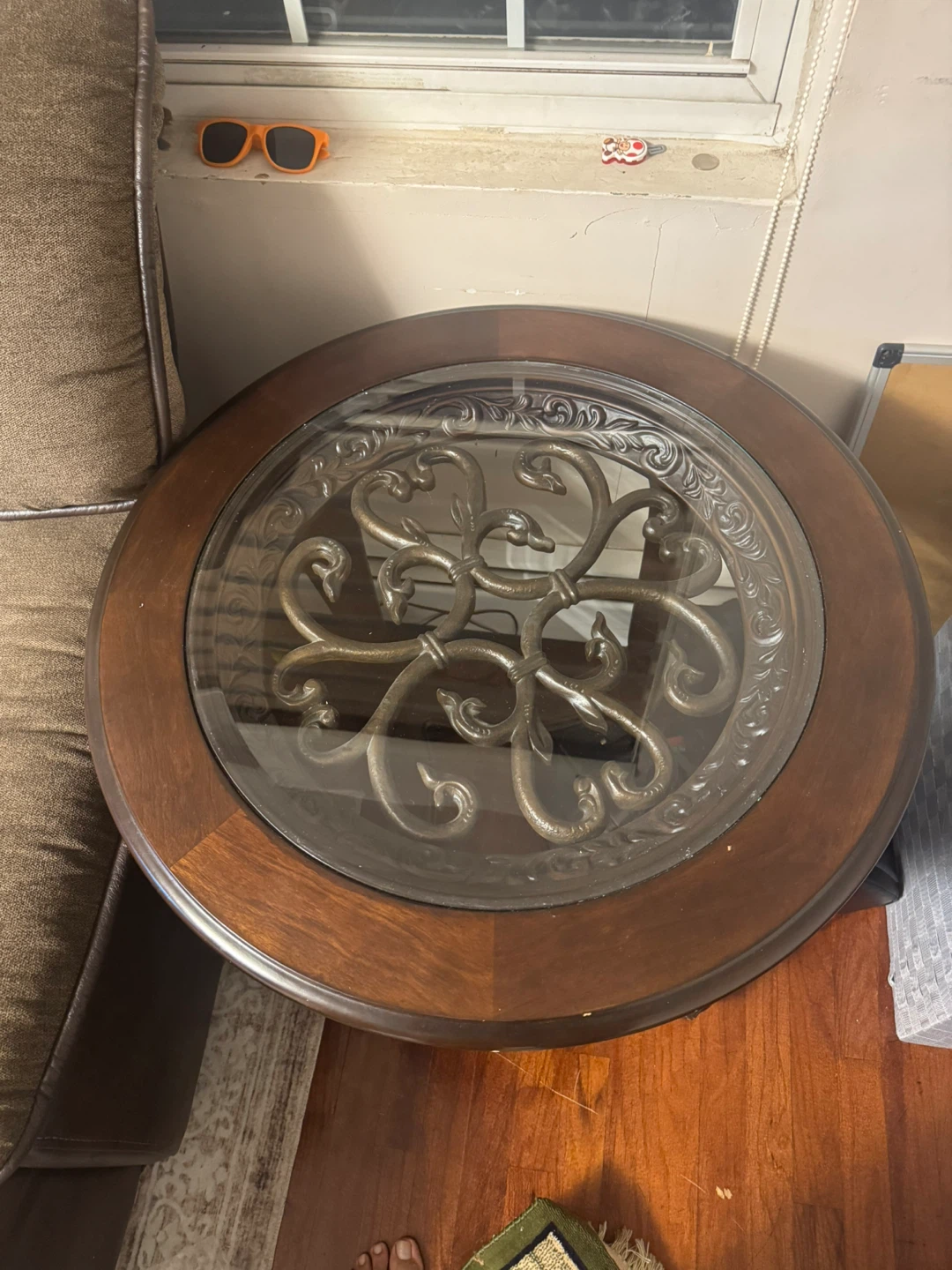 Round Wood and Glass Accent Table - photo 2