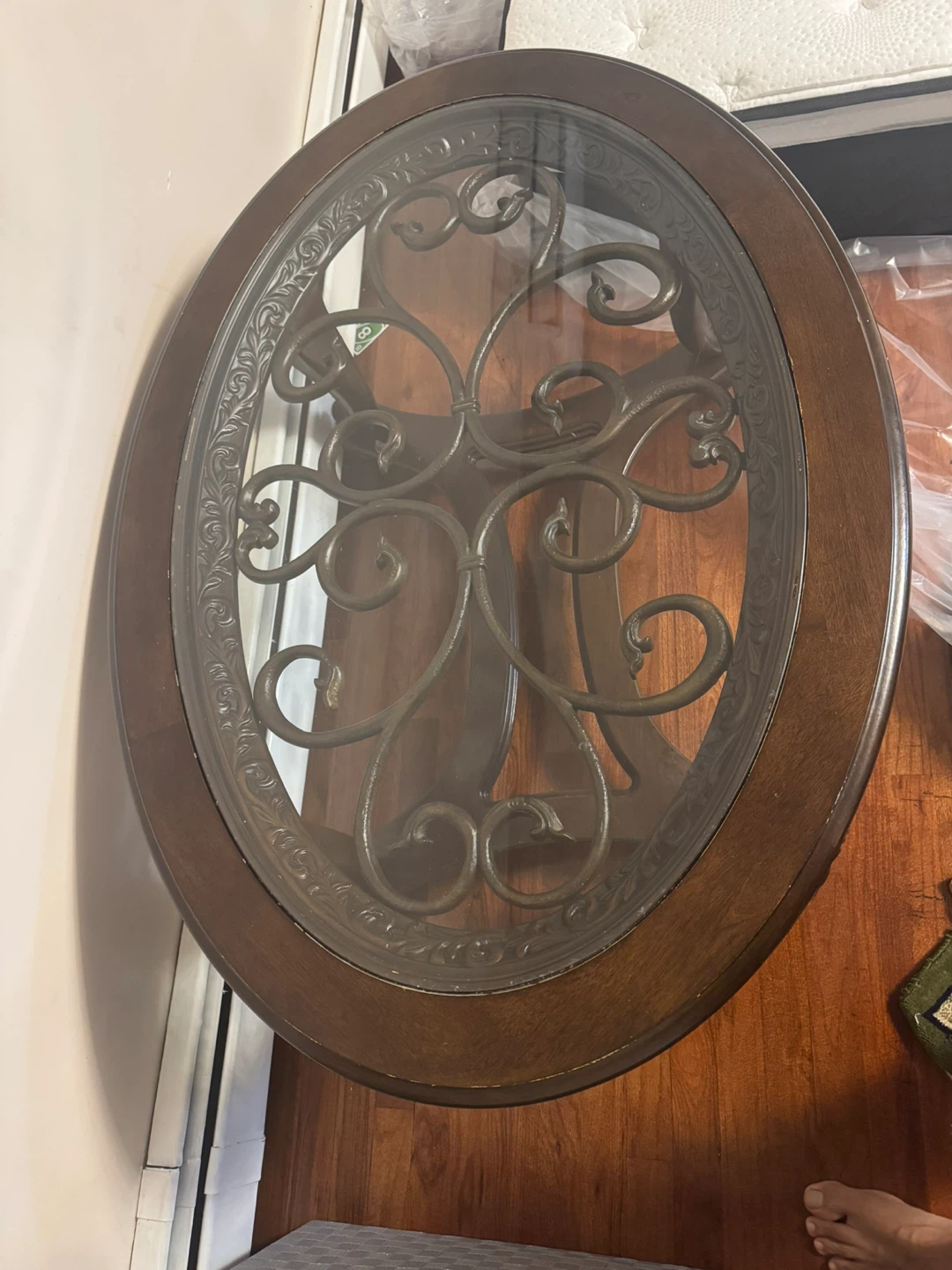 Round Wood and Glass Accent Table - photo 3