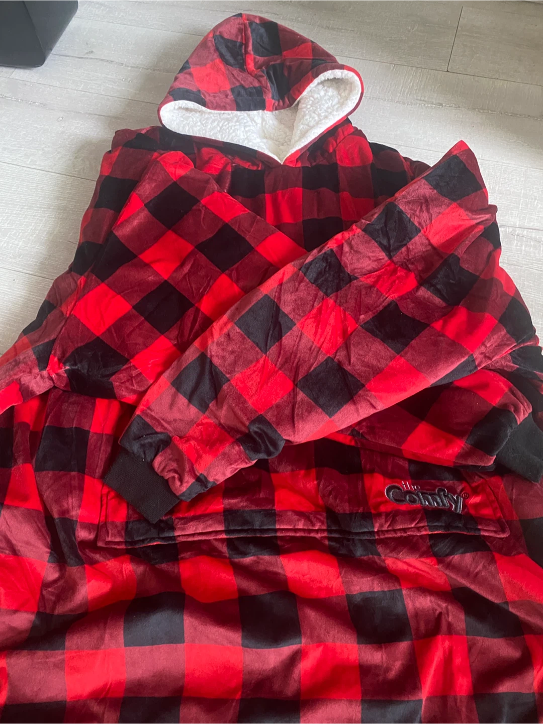 The Comfy Wearable Blanket Hoodie Red Buffalo Plaid One Size
