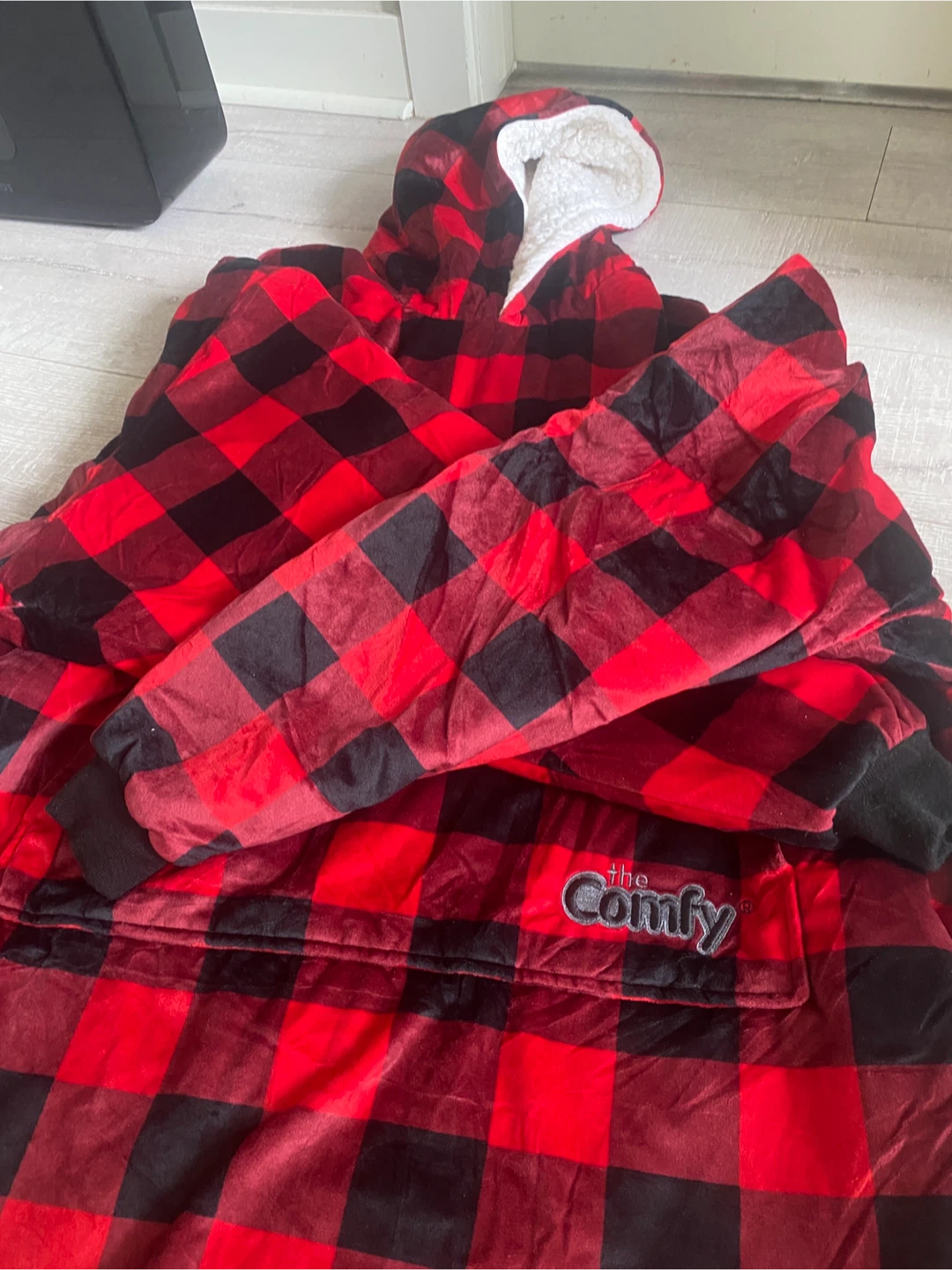 The Comfy Wearable Blanket Hoodie Red Buffalo Plaid One Size - photo 2