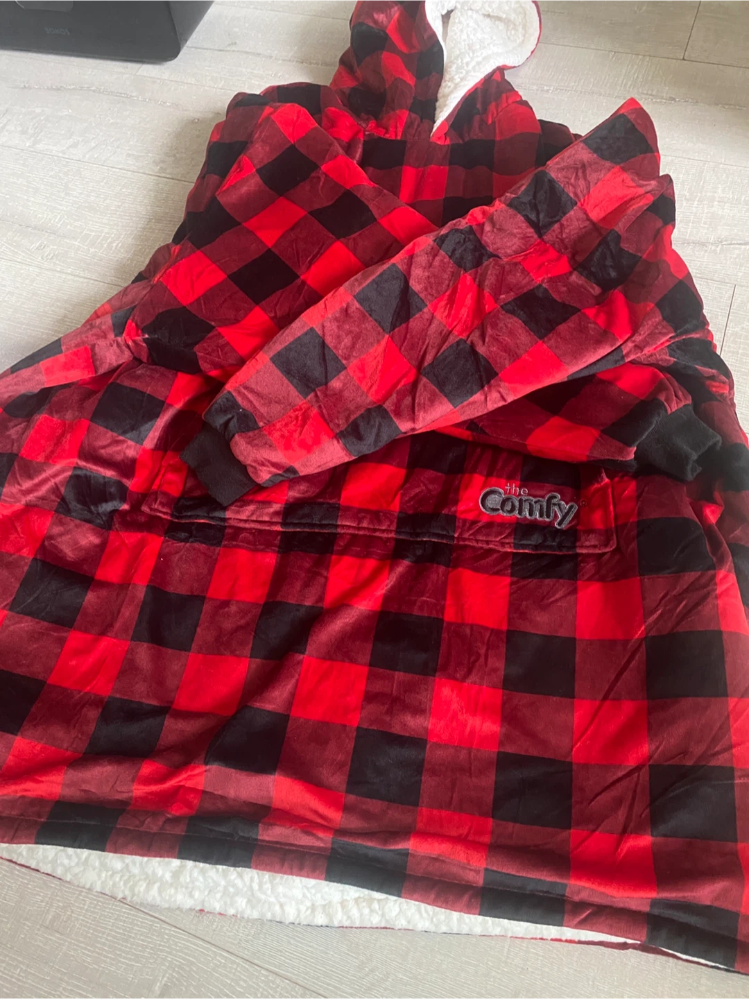 The Comfy Wearable Blanket Hoodie Red Buffalo Plaid One Size - photo 3