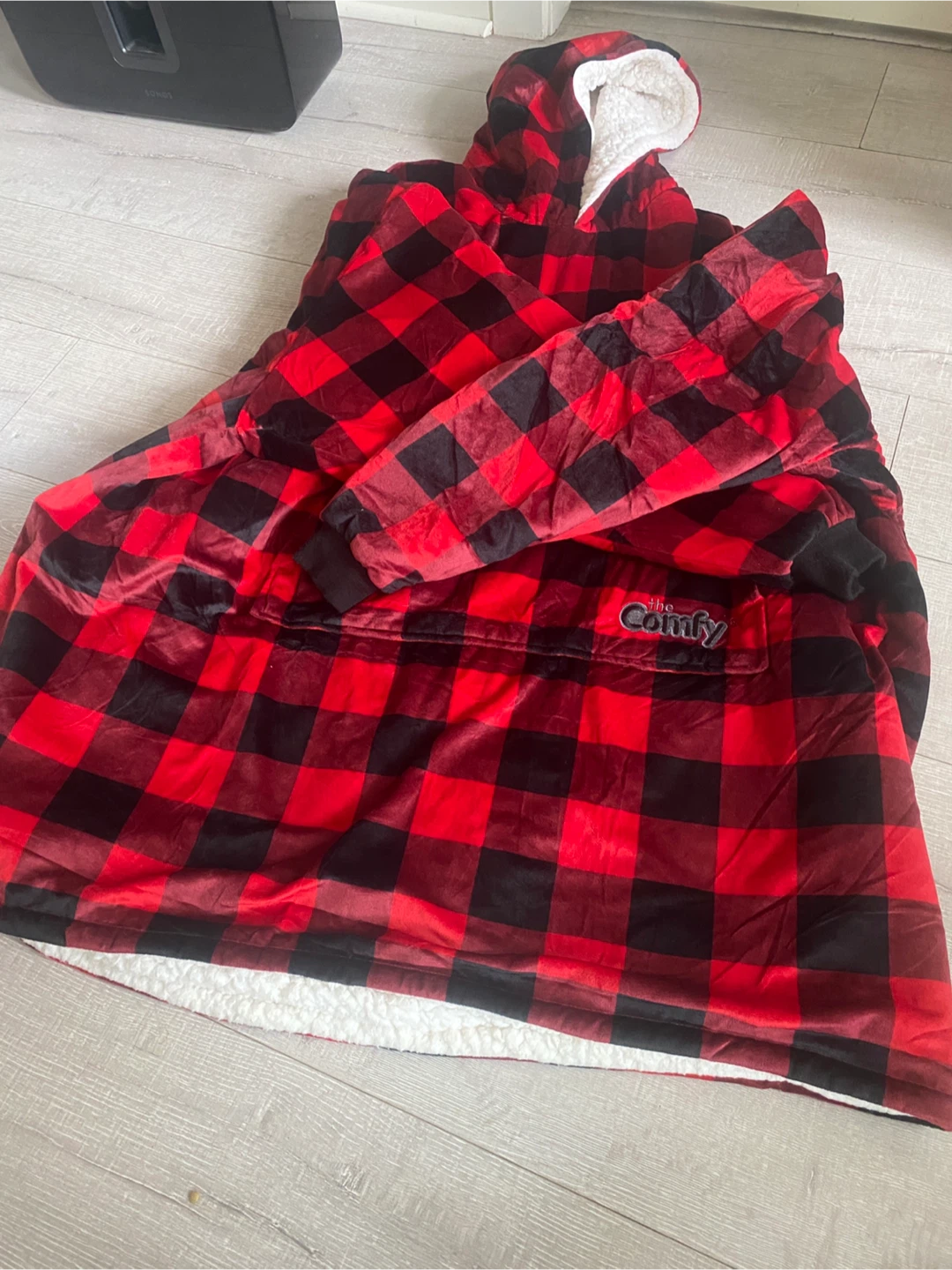 The Comfy Wearable Blanket Hoodie Red Buffalo Plaid One Size - photo 4