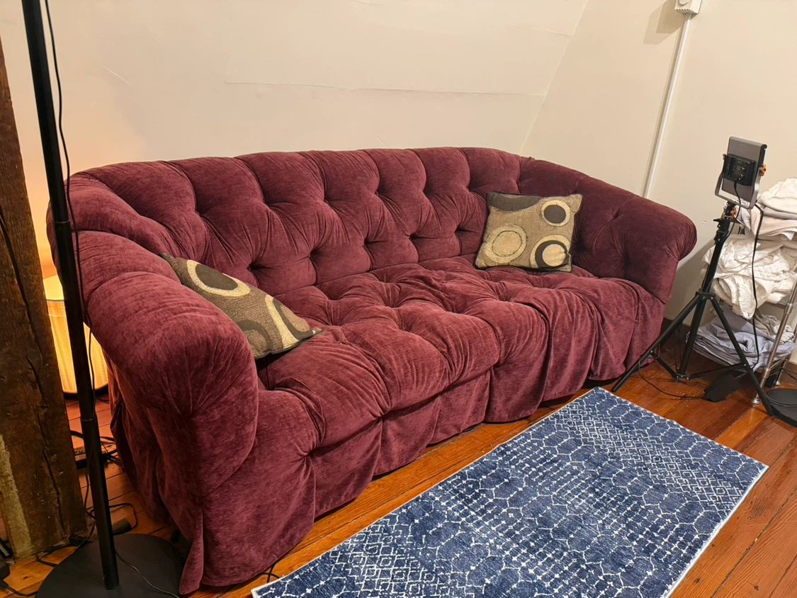 FREE Dusty Burgundy Tufted Sofa - Very Good Condition
