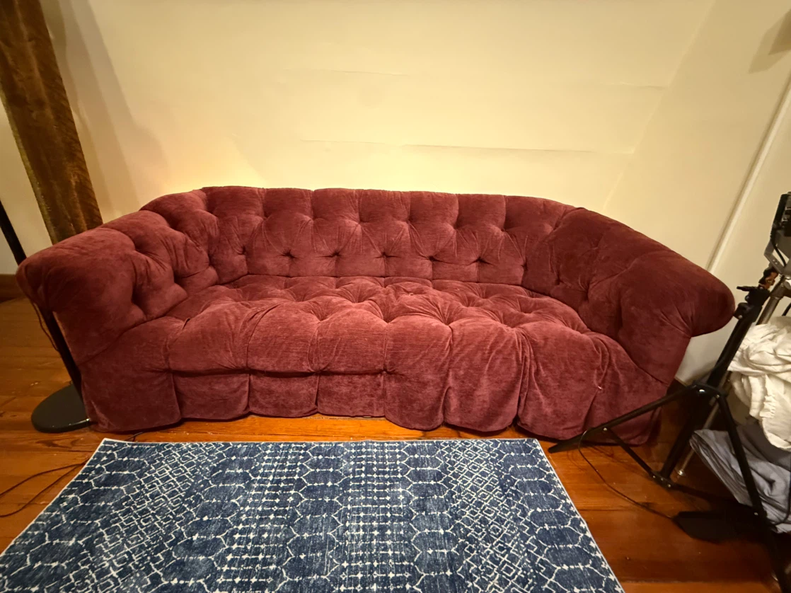 FREE Dusty Burgundy Tufted Sofa - Very Good Condition - photo 2