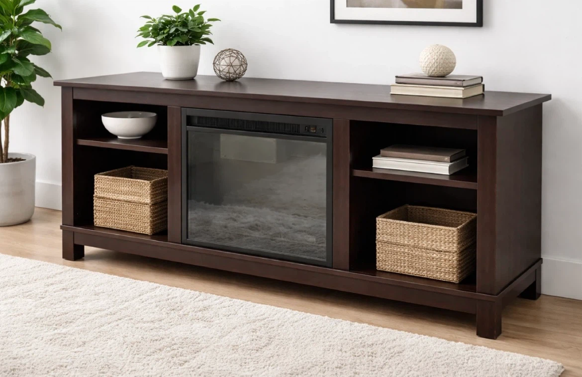 Walker Edison open storage fireplace TV stand