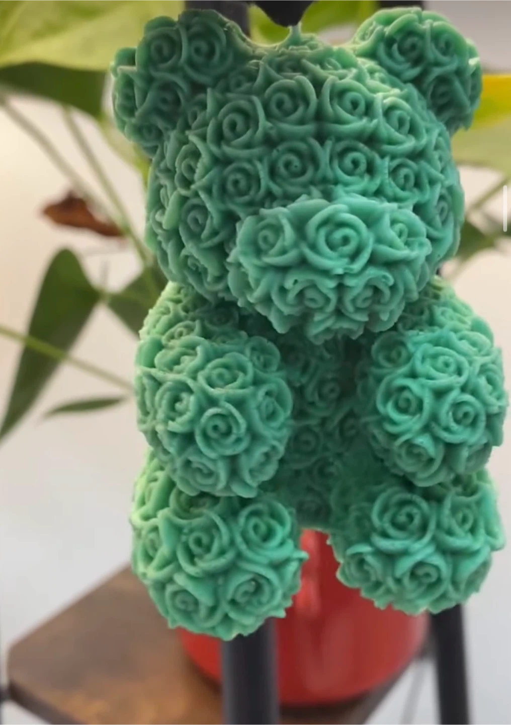 Green Rose Teddy Bear Candle