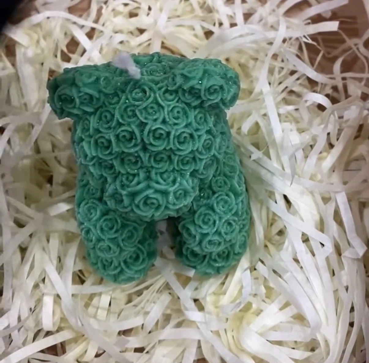 Green Rose Teddy Bear Candle - photo 2