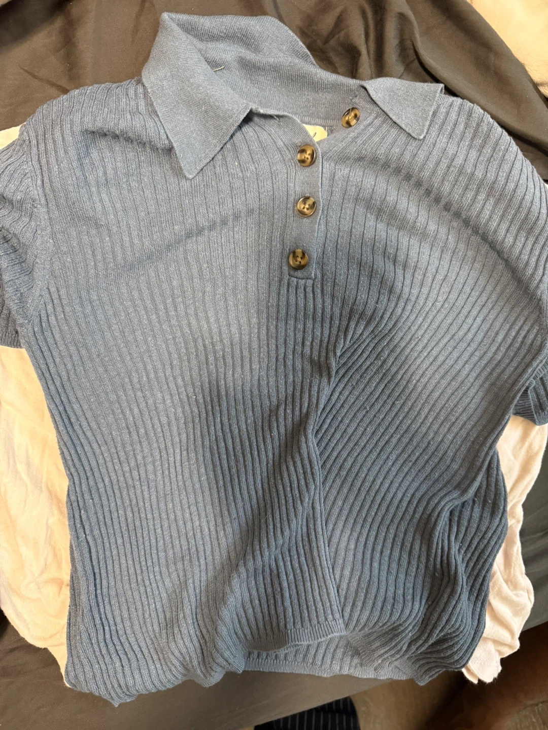 Marled blue ribbed polo shirt
