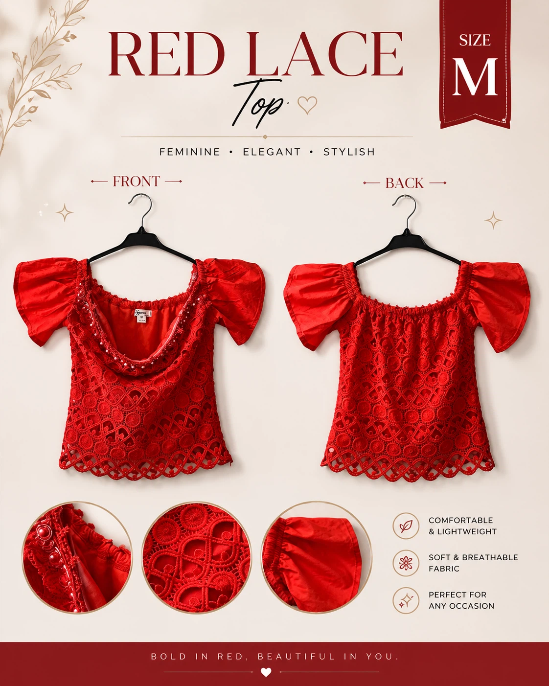 Shein Red Lace Off-the-Shoulder Top