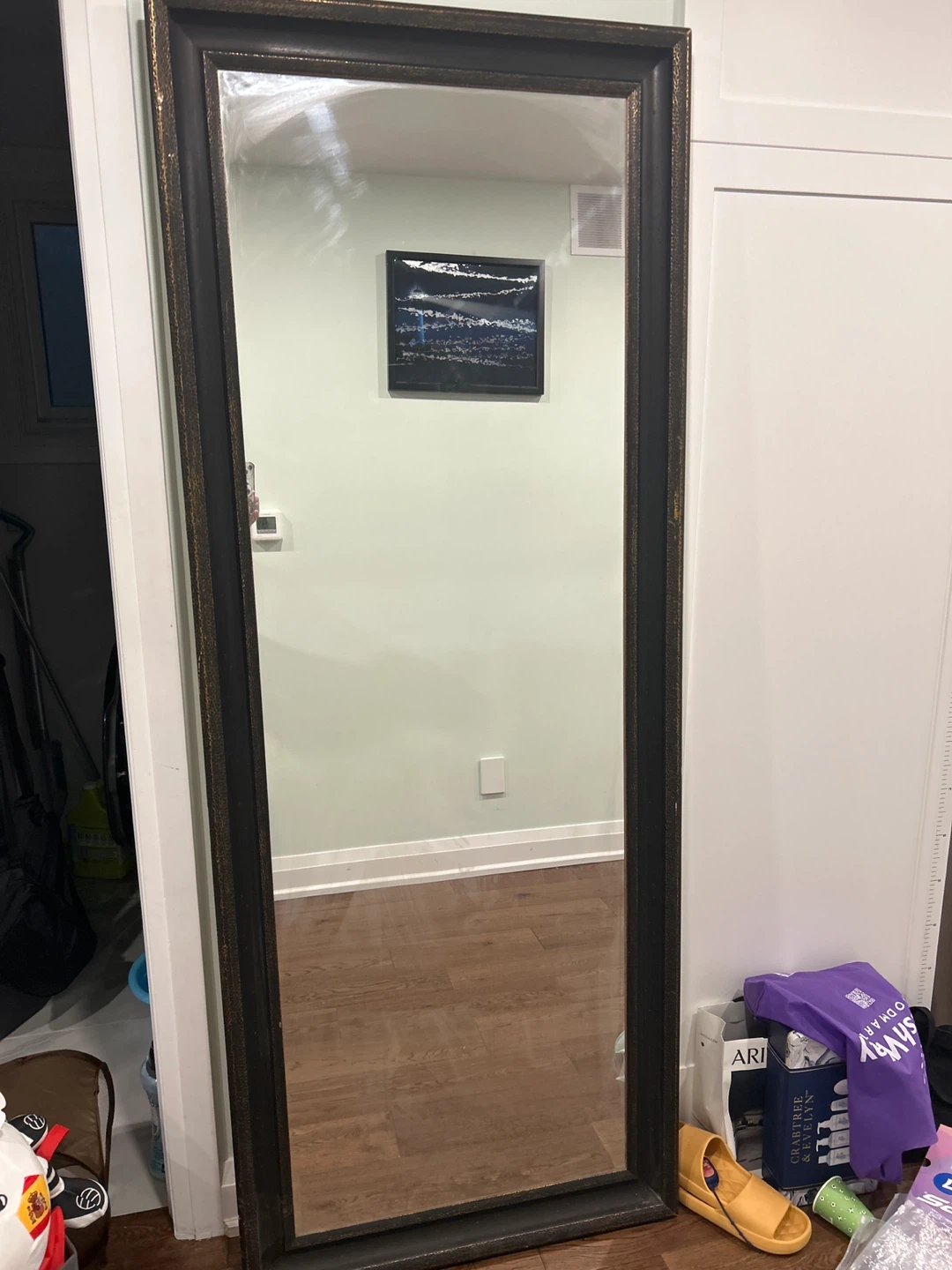 Full Length Floor Mirror with Distressed Black Frame
