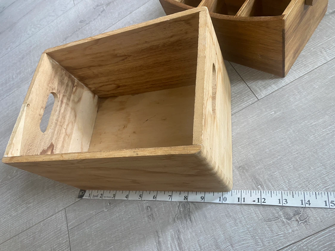Wooden Crate, Divided Organizer, and Woven Basket Set - photo 2