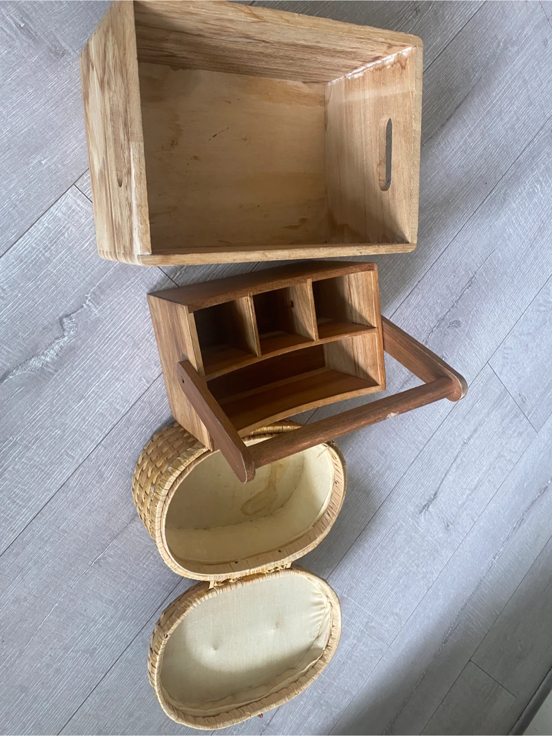 Wooden Crate, Divided Organizer, and Woven Basket Set - photo 3