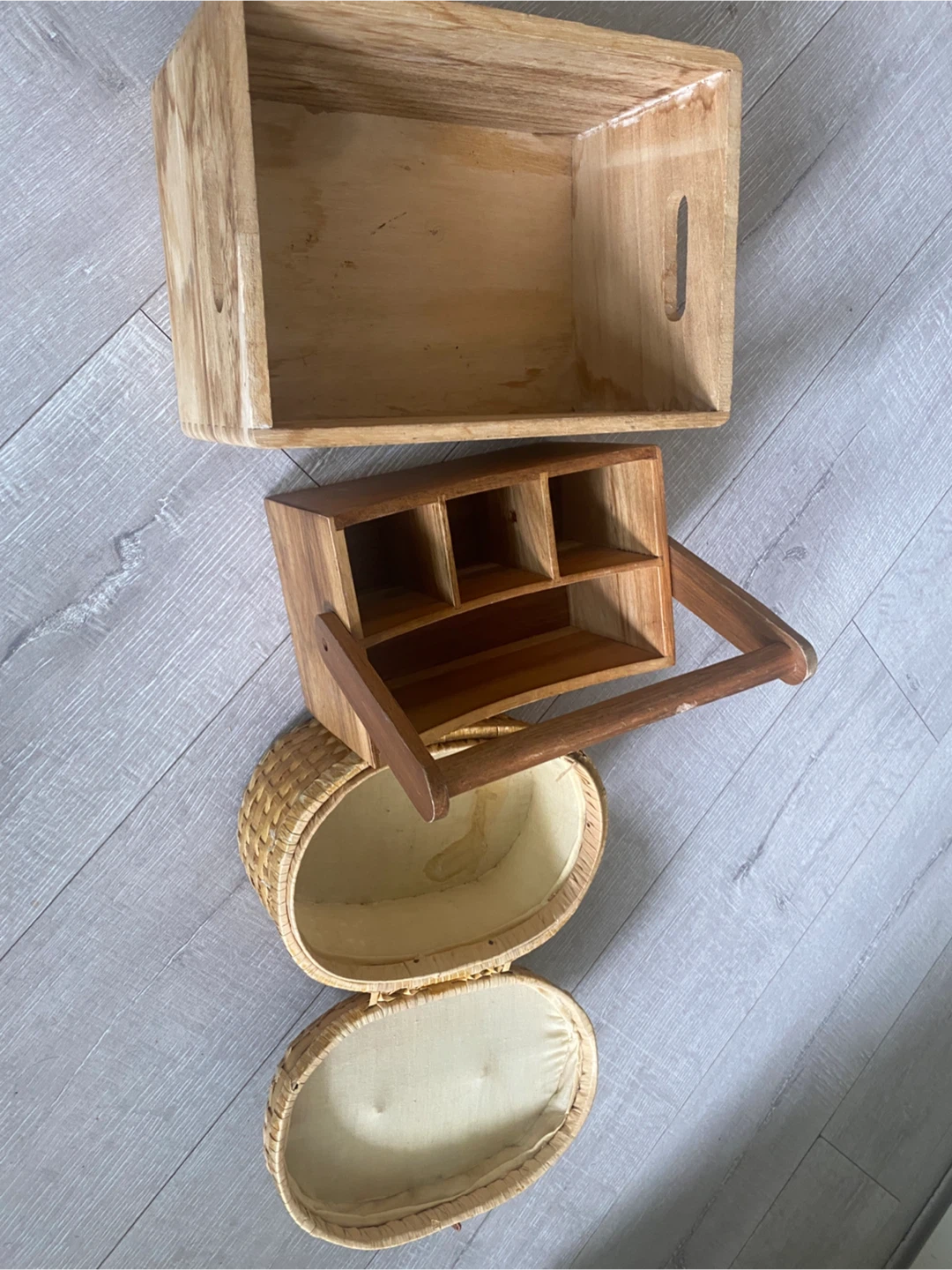Wooden Crate, Divided Organizer, and Woven Basket Set - photo 4