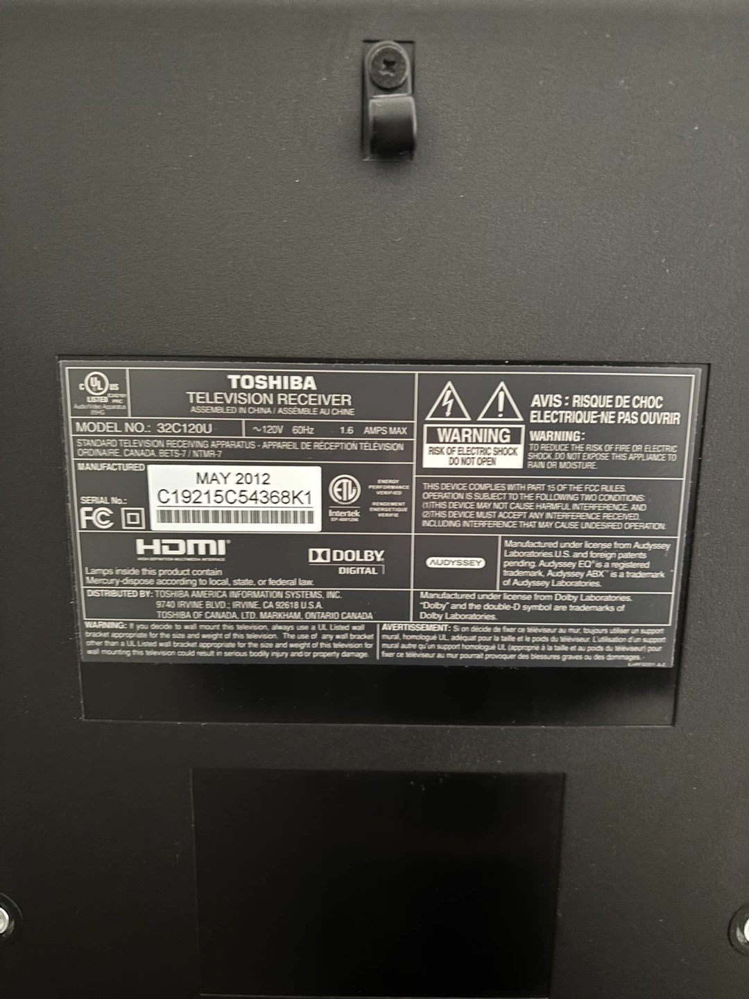 Toshiba 32-inch Television 32C120U WITH TV STAND - photo 4