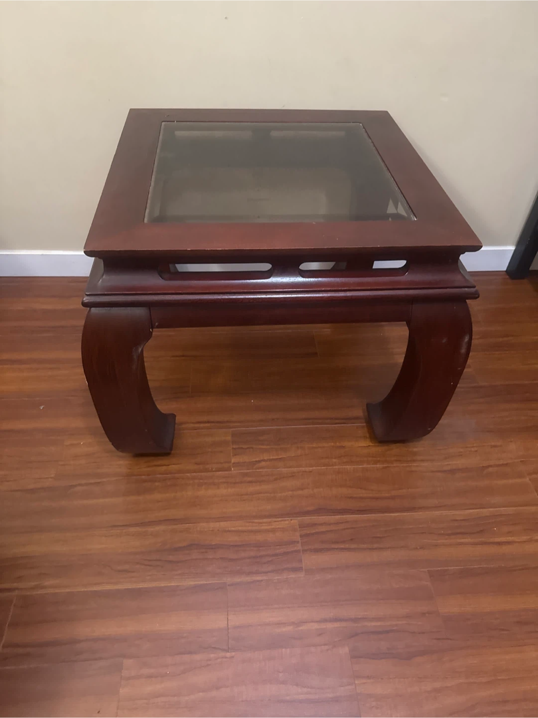 vintage Ming-style dark mahogany/Rosewood glass table