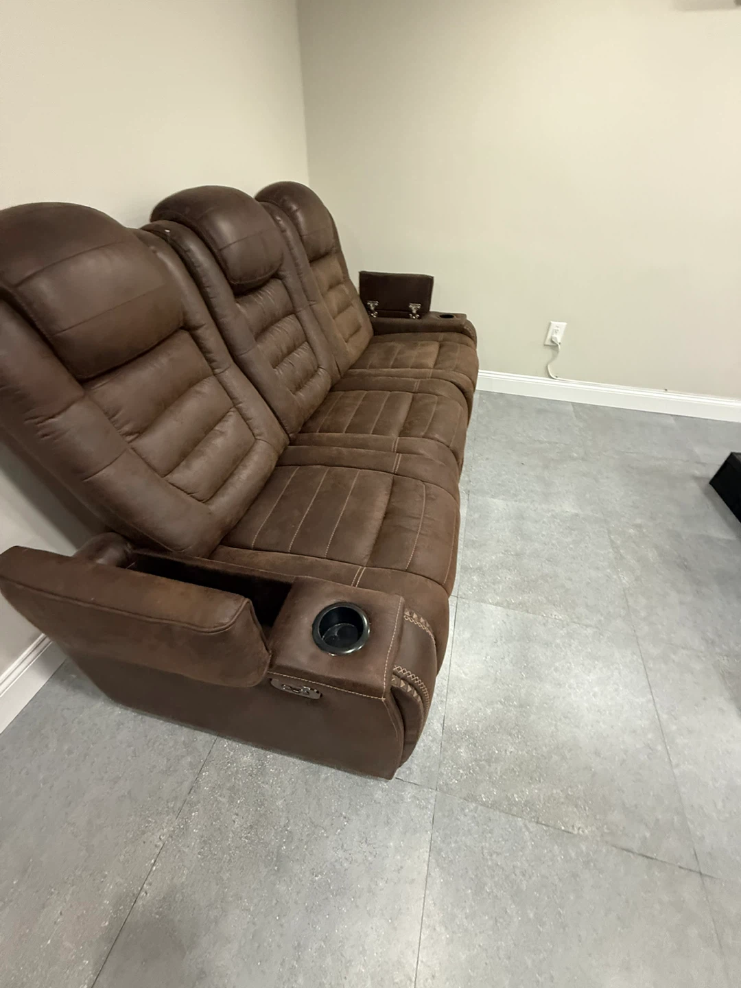 Brown Leather Reclining Sofa with Cup Holders - photo 2