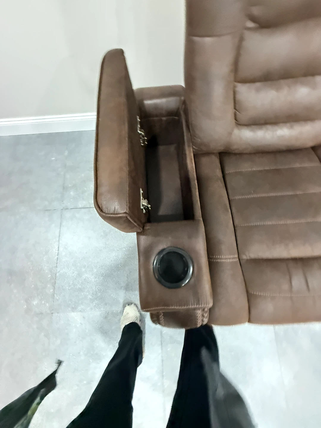 Brown Leather Reclining Sofa with Cup Holders - photo 3