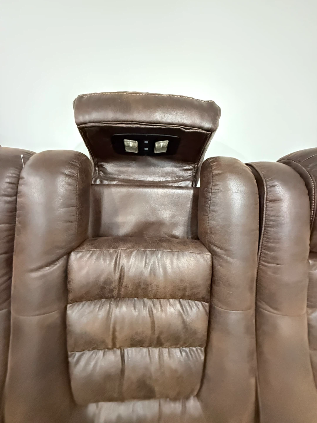 Brown Leather Reclining Sofa with Cup Holders - photo 4