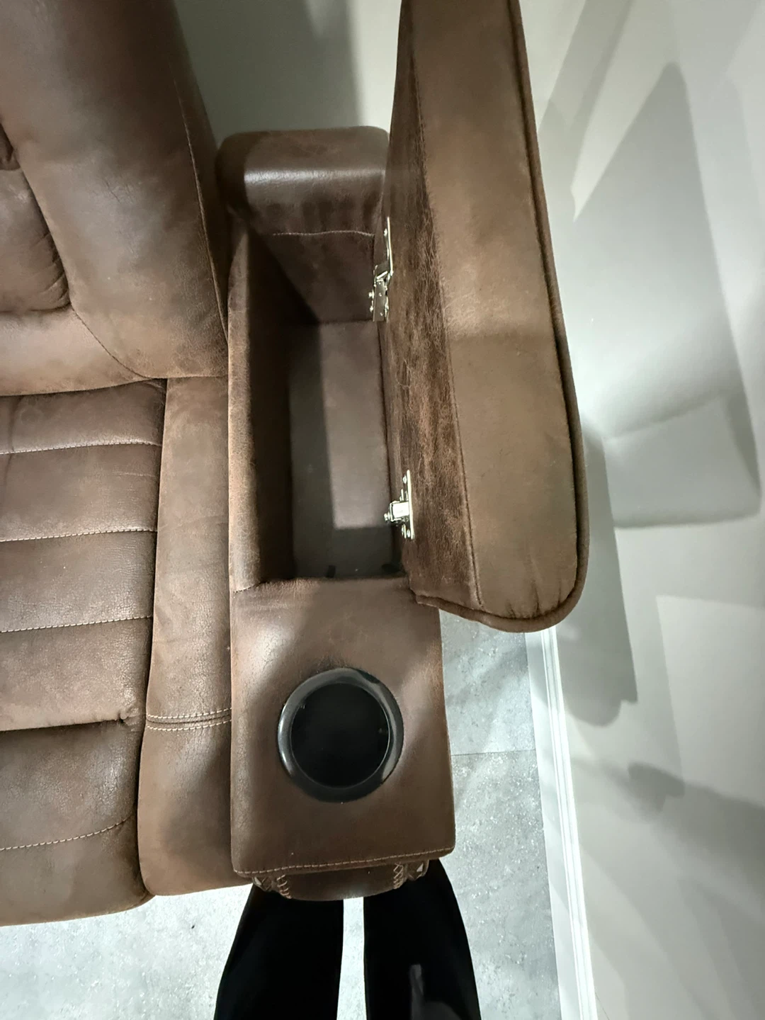 Brown Leather Reclining Sofa with Cup Holders - photo 5