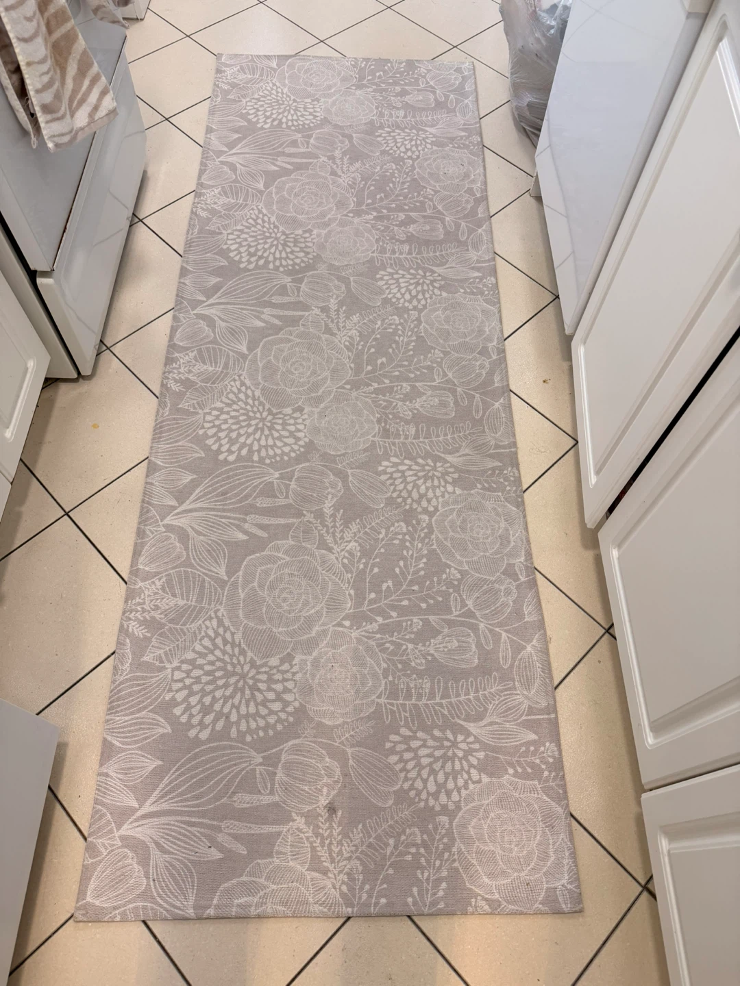 Grey Floral Runner Rug