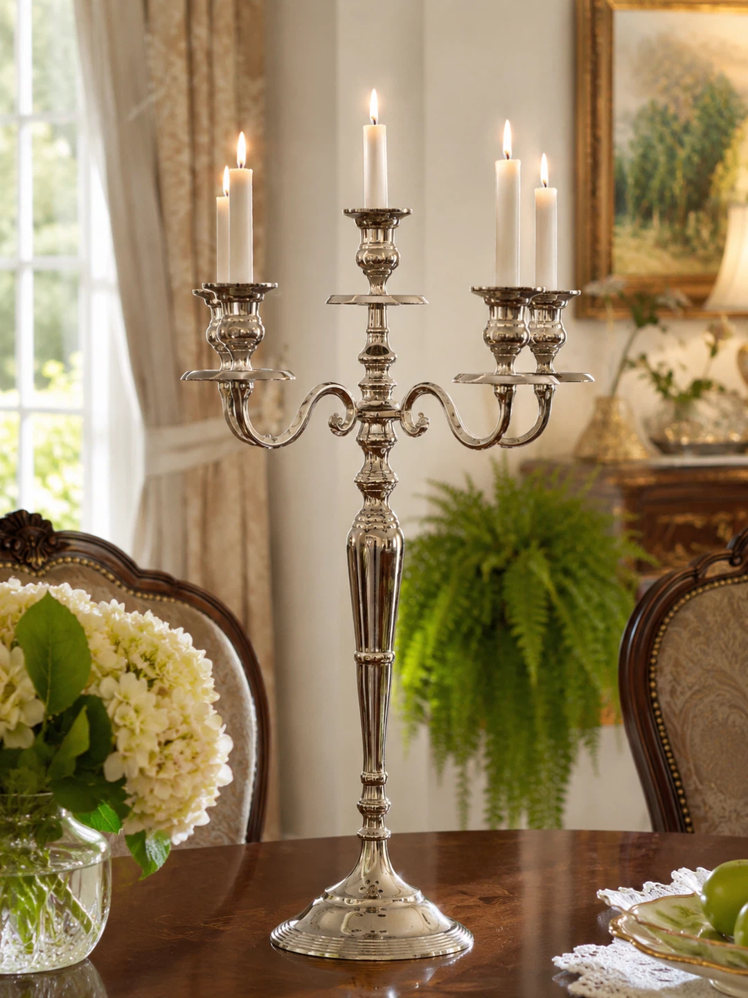 Elegant Silver 5-Light Candelabra / Candle Holder