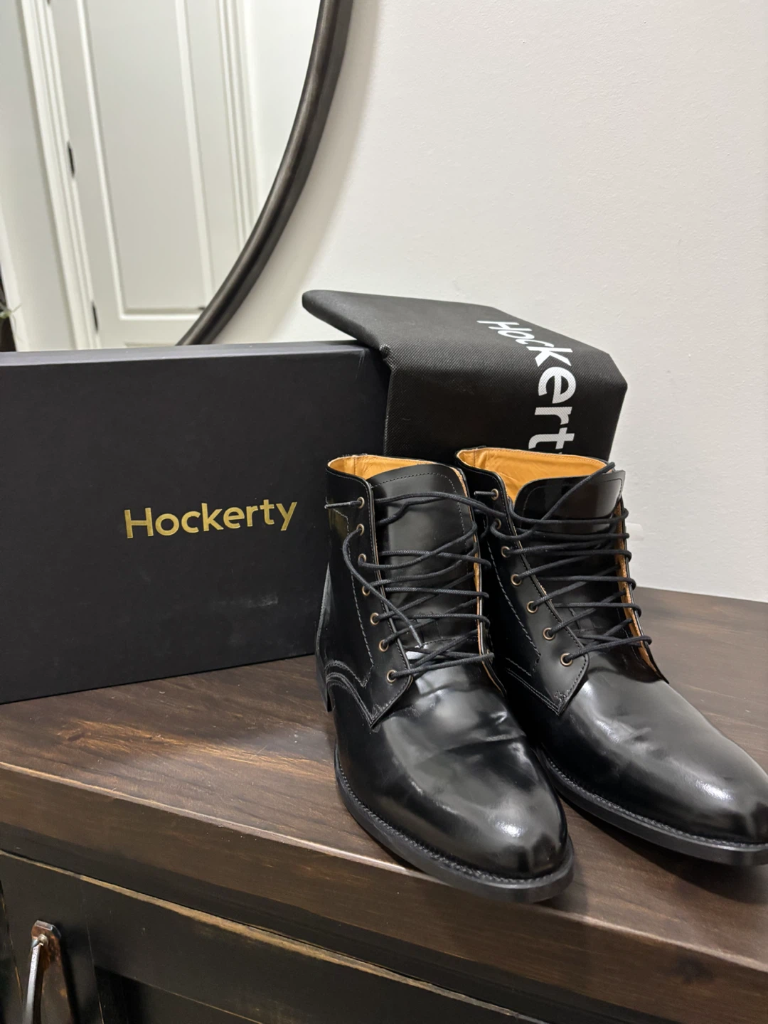 NEW Hockerty Black Leather Boots Size 42 Size 9