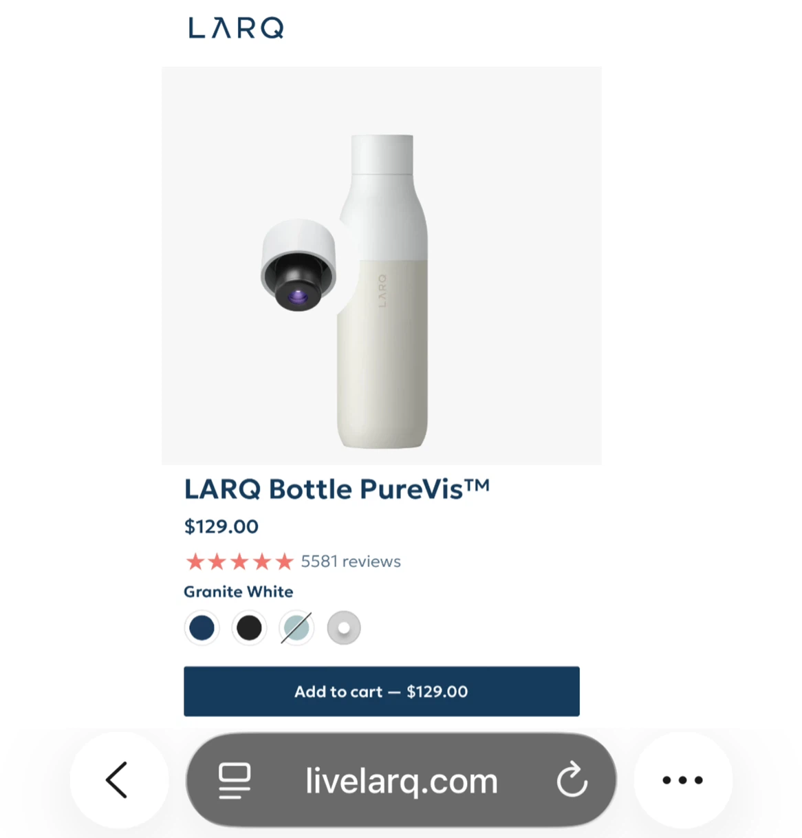 BRAND NEW!! LARQ Bottle PureVis Granite White - MSRP $145.77