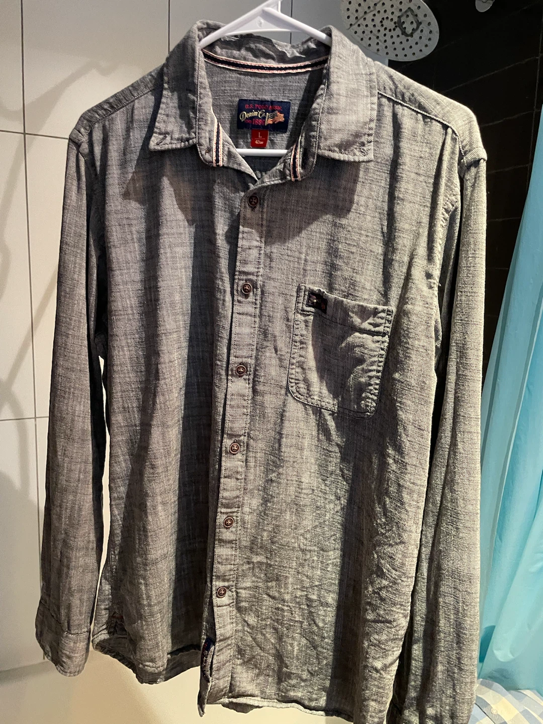 Chaps Long Sleeve Button-Up Shirt - Grey - Large