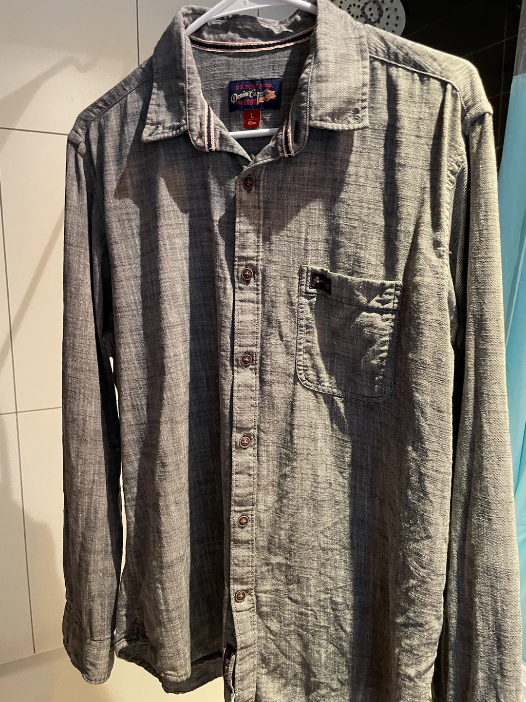 Chaps Long Sleeve Button-Up Shirt - Grey - Large - photo 2
