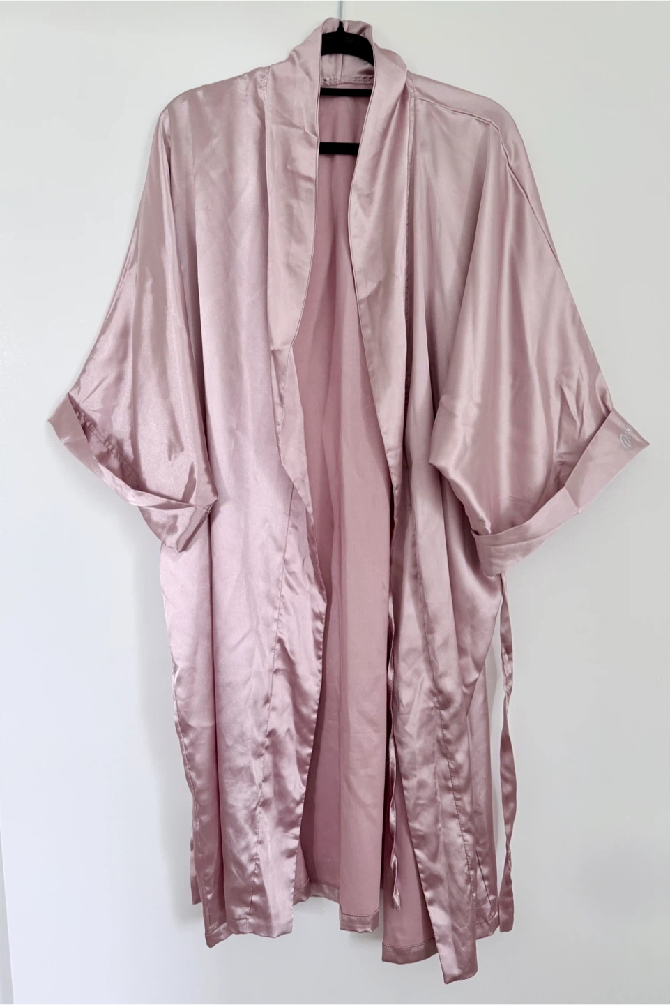 Dusty Pink Satin Long Robe with Belt