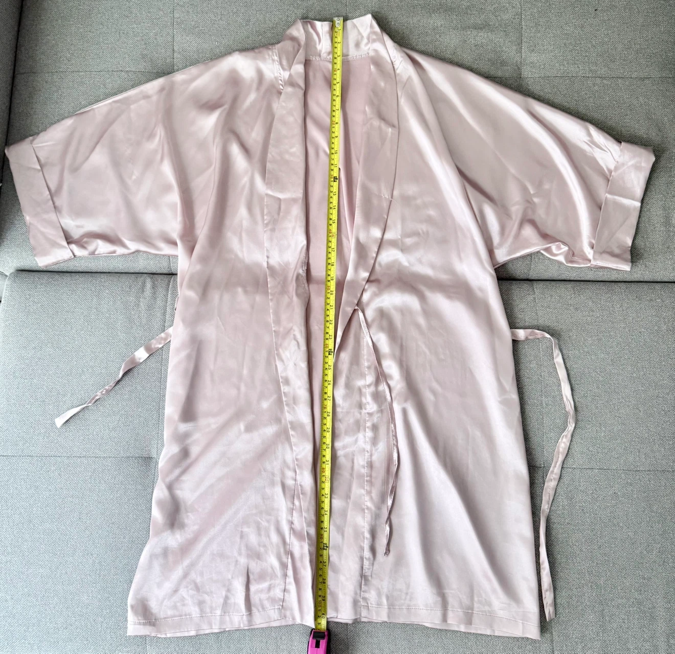 Dusty Pink Satin Long Robe with Belt - photo 3