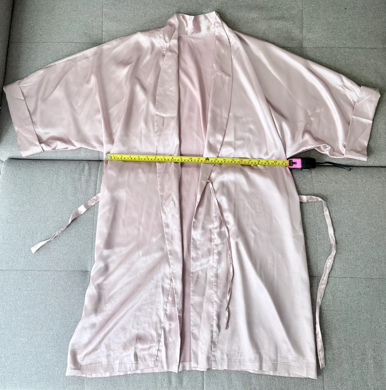 Dusty Pink Satin Long Robe with Belt - photo 4