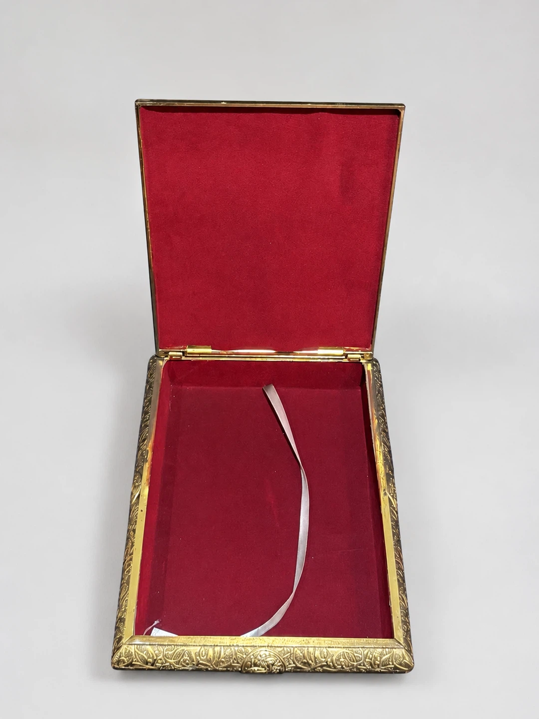 Ornate Metal Quran Storage Box with Red Velvet Interior - photo 2