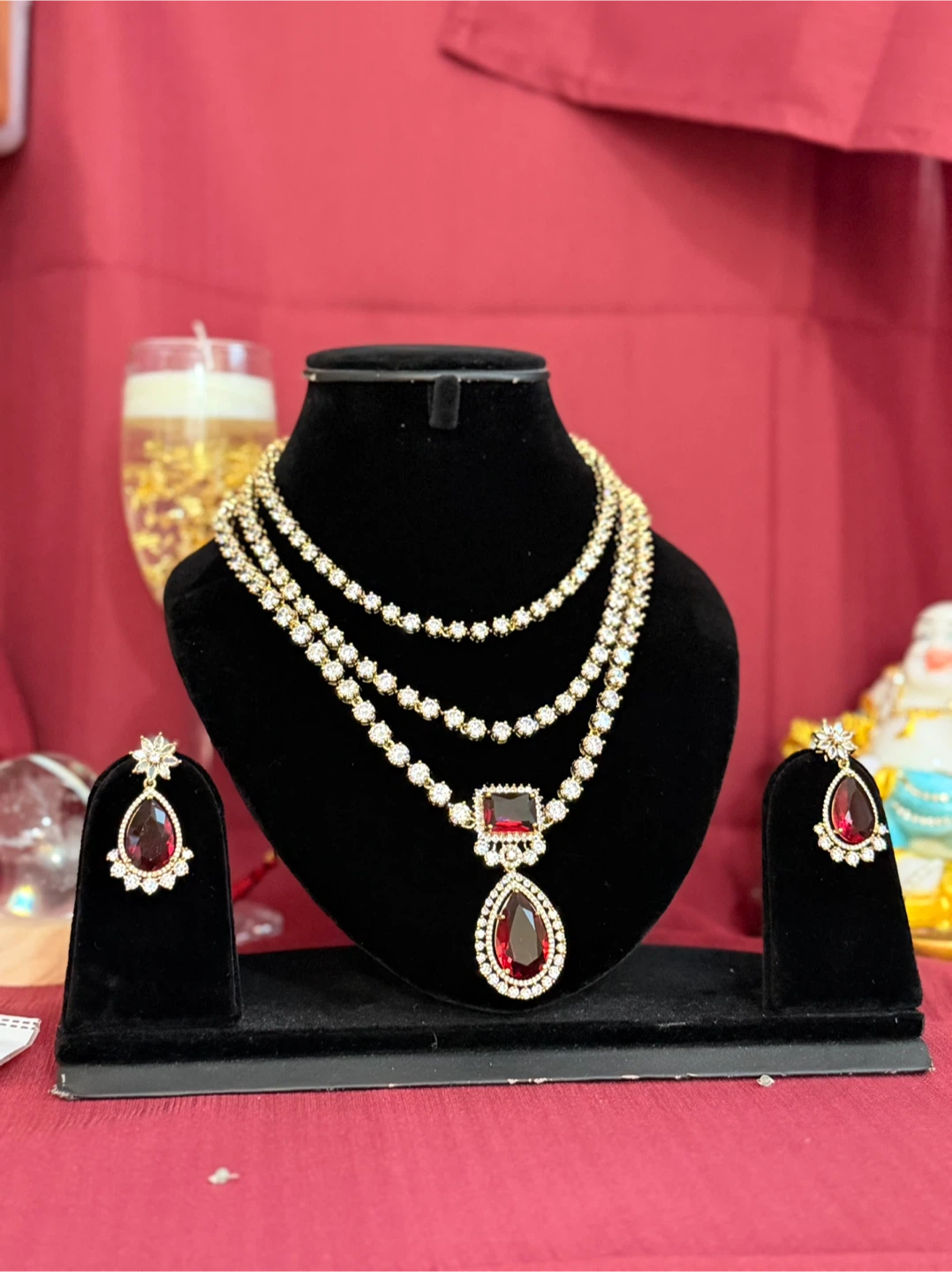 Red stone necklace and earring set - photo 2