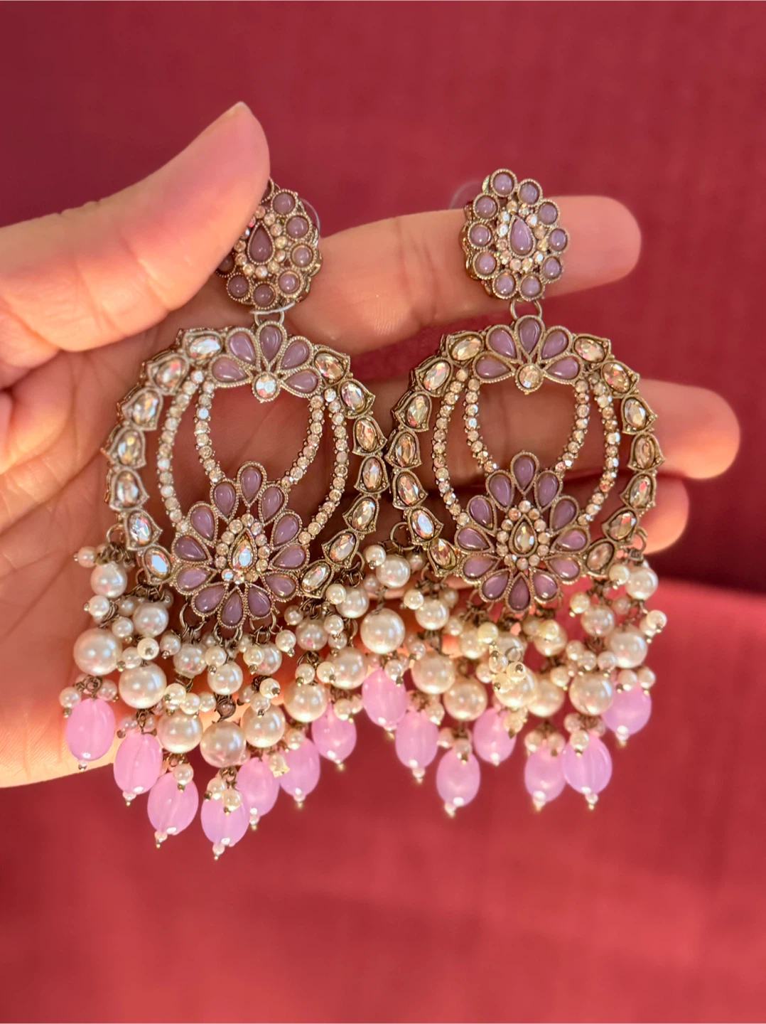 Purple Pearl Statement Earrings