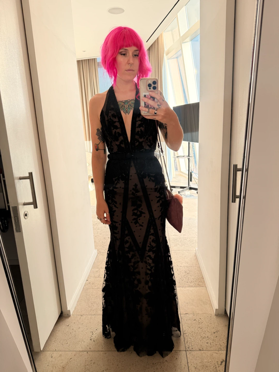 Dress the Population Black Lace Halter Dress