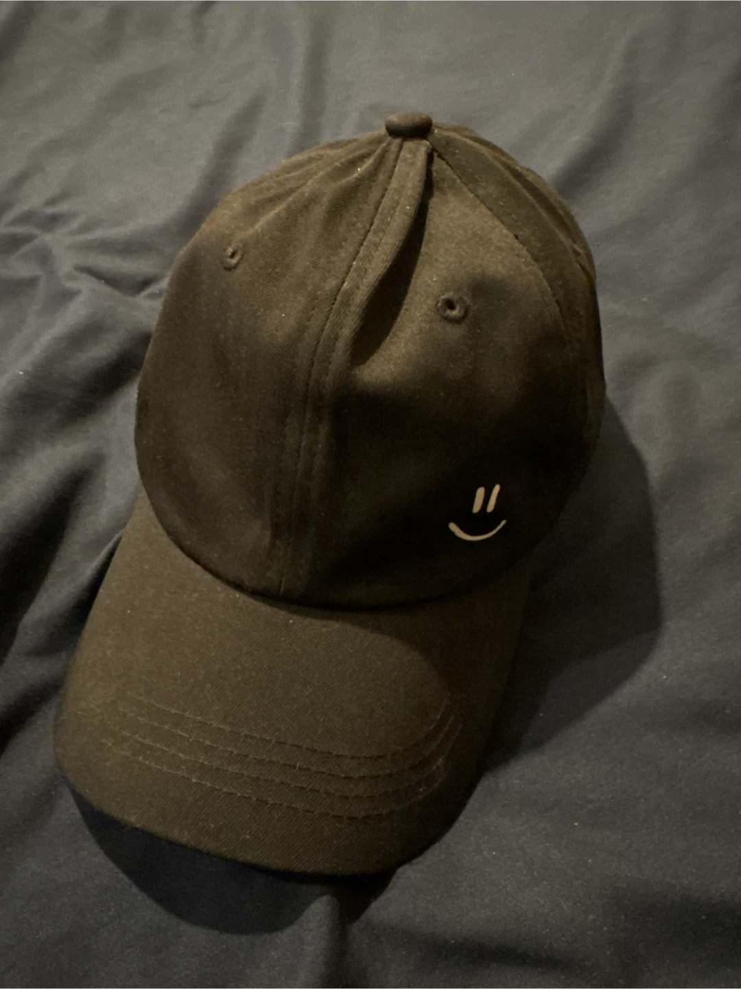 Black Baseball Cap with Smiley Face