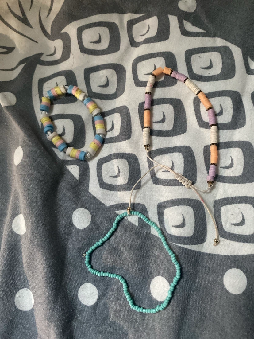 3 Bracelets - Clay Disc and Beaded