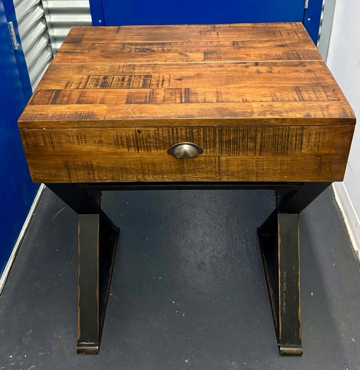 Distressed Antique Cognac and Black Wood Secretary Desk
