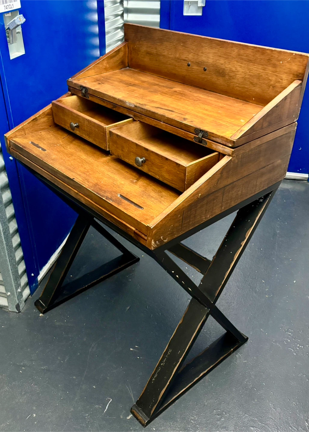 Distressed Antique Cognac and Black Wood Secretary Desk - photo 5