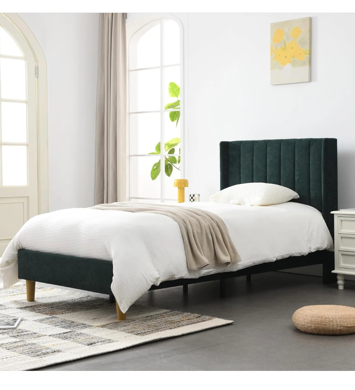 Dark Green Velvet Twin Bed Frame