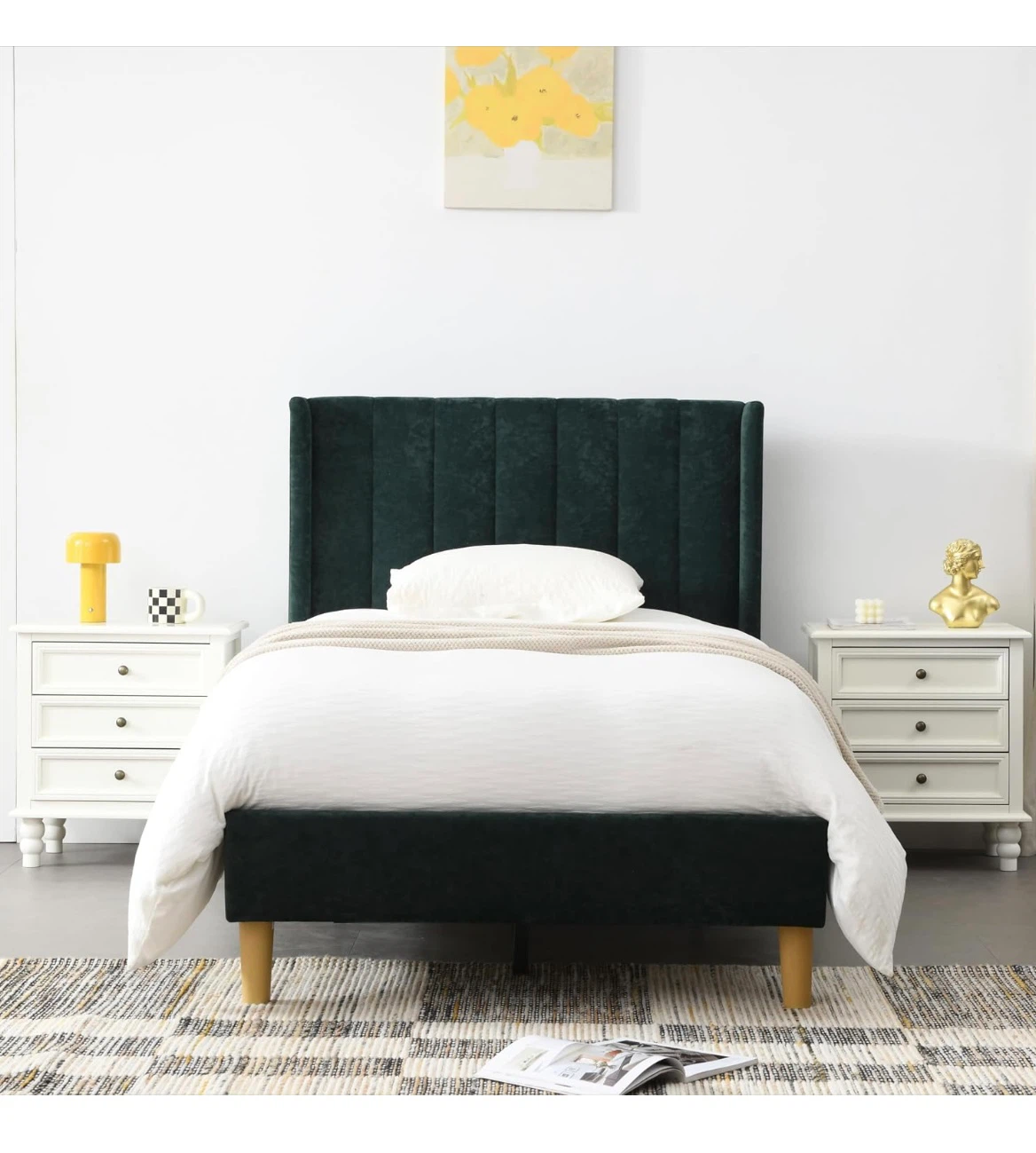 Dark Green Velvet Twin Bed Frame - photo 3