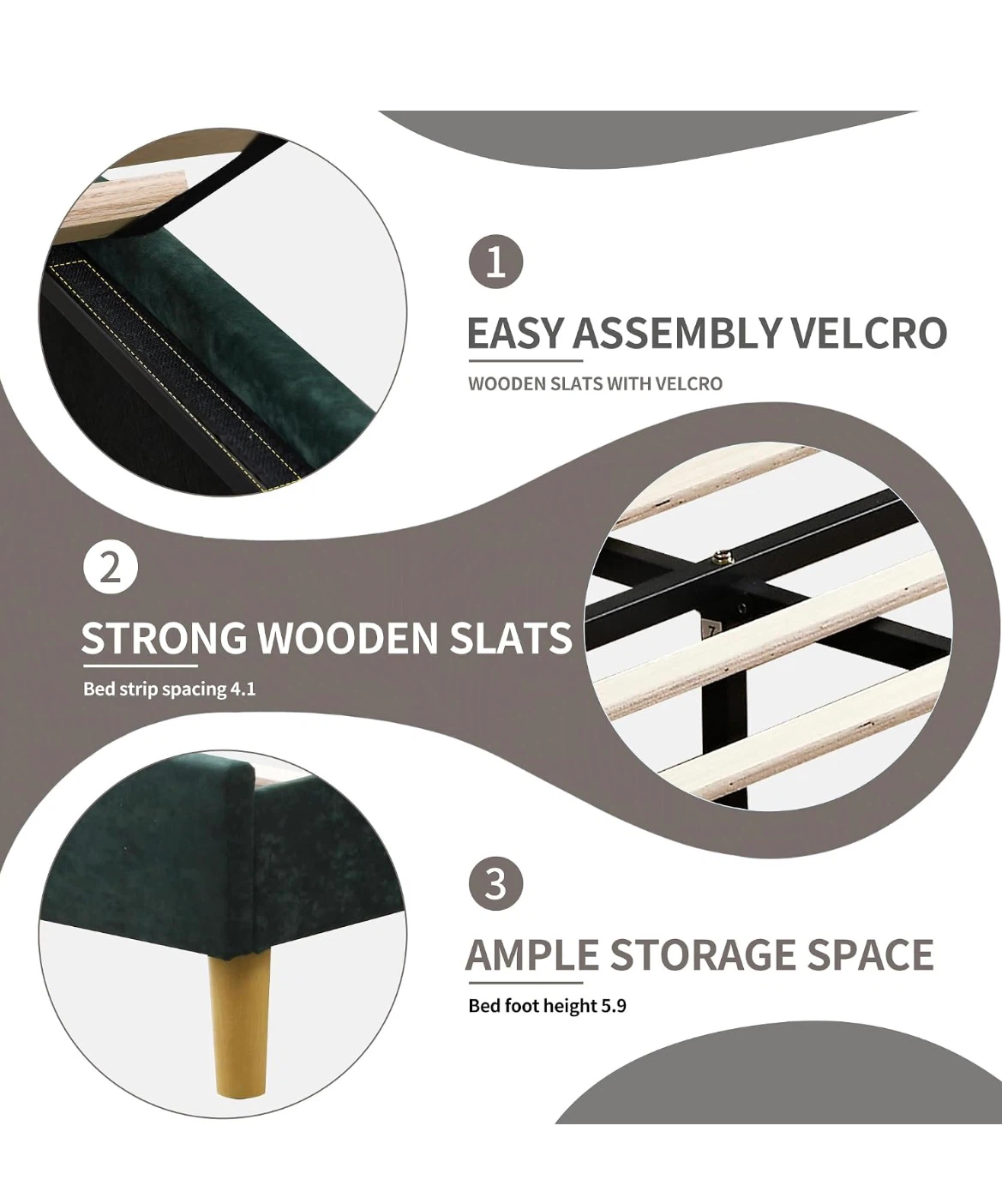 Dark Green Velvet Twin Bed Frame - photo 4