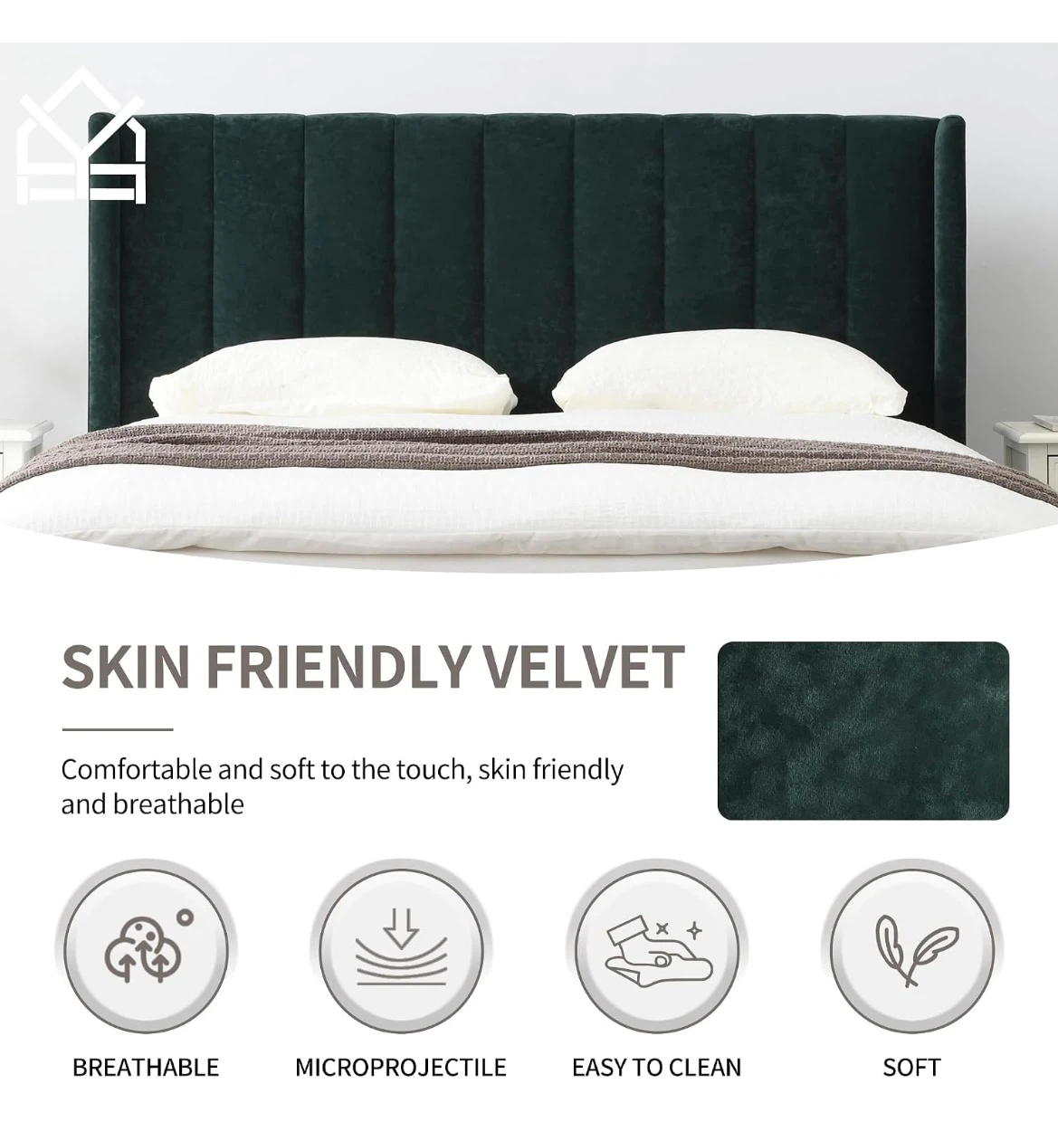 Dark Green Velvet Twin Bed Frame - photo 5