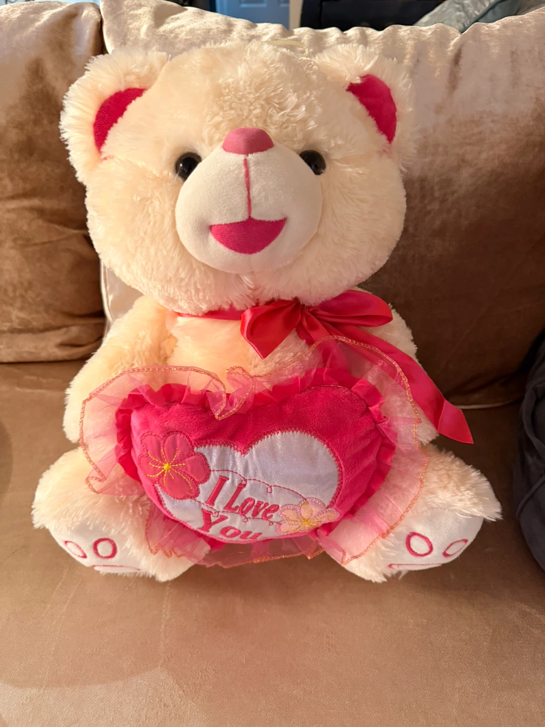 Cream Teddy Bear with "I Love You" Heart
