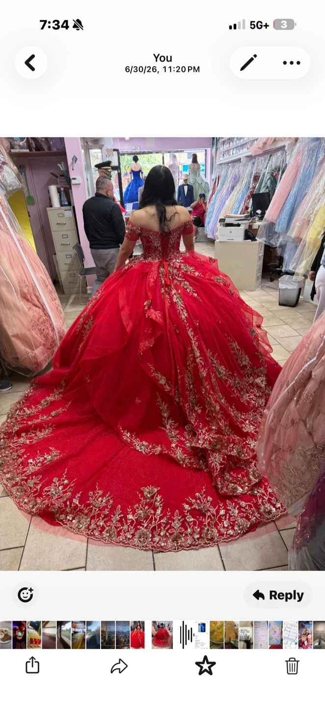 Red Quinceanera Ball Gown with Gold Embroidery - photo 2