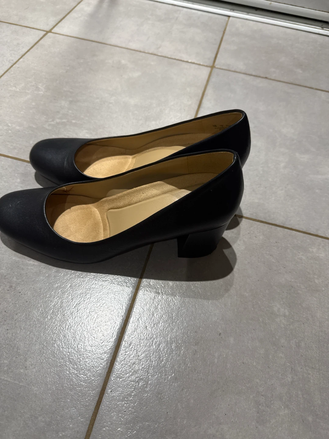 Naturalizer Black Leather Block Heel Pumps