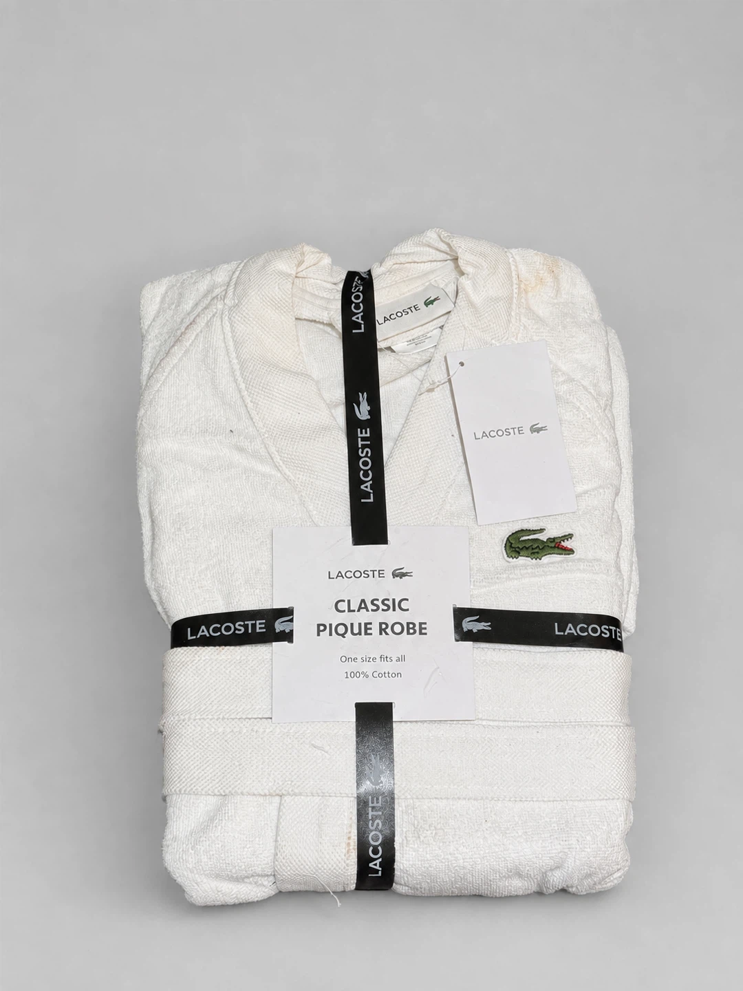 New Lacoste Classic Piqué Cotton Bath Robe – White